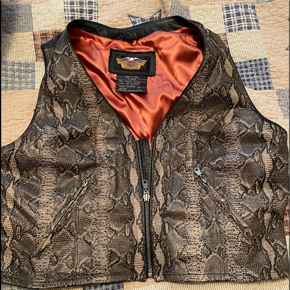 Vintage Harley Davidson Leather snake print vest